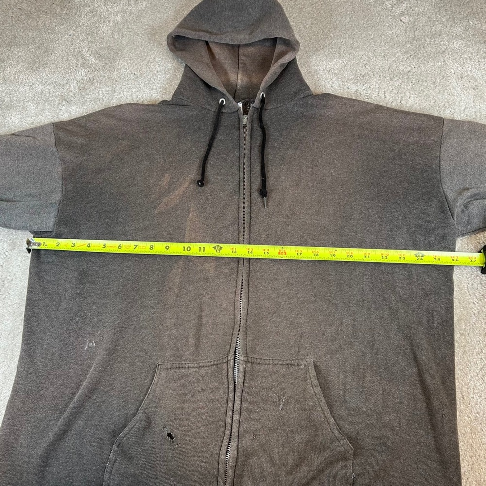 Vintage 80s Tultex Zip Up Hoodie Mens XL Brown Distressed Sun Faded Made In USA - Picture 11 of 16